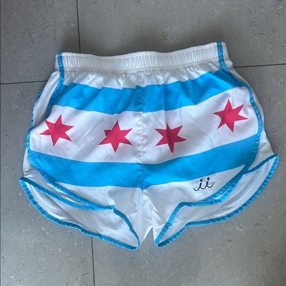 Chicago Flag Print Running Shorts Women’s Size XS Blue White Red Lined Athletic